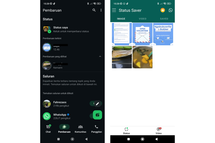 Ilustrasi cara simpan status WA via aplikasi ketiga, Status Saver