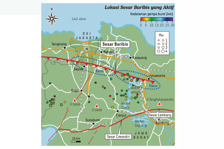 Petal lokasi Sesar Baribis yang aktif di selatan Jakarta.