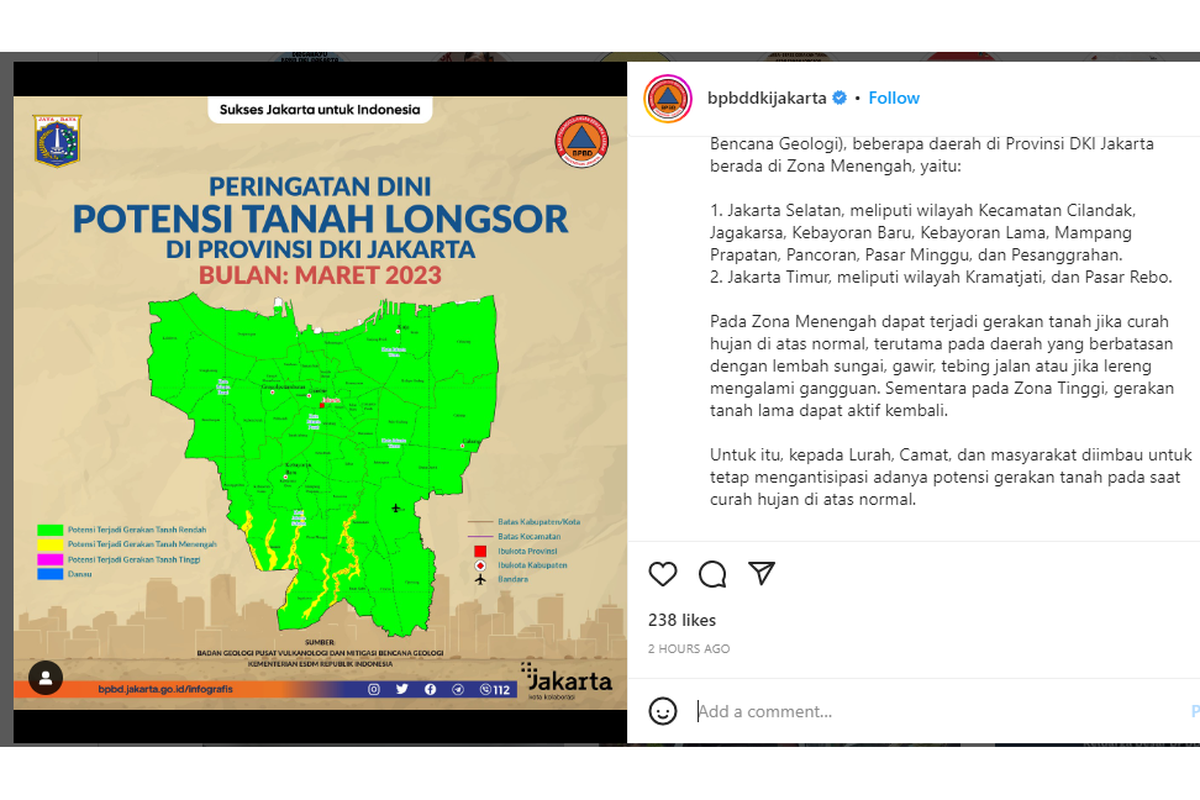 Waspada! BPBD DKI Keluarkan Peringatan Dini Potensi Tanah Longsor Di 10 ...