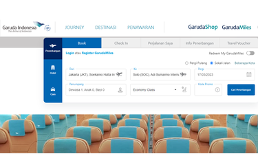 Tangkapan layar laman pemesanan tiket pesawat Garuda Indonesia.
