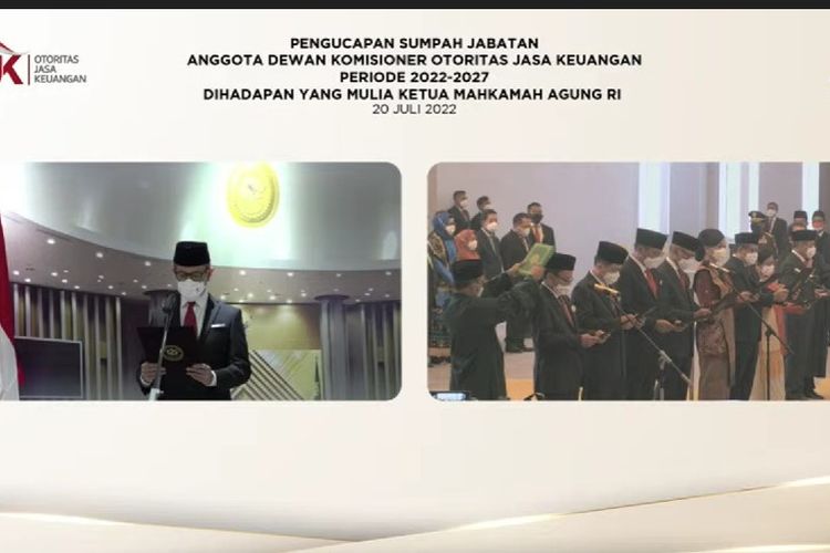 Pelantikan Dewan komisioner (DK) Otoritas Jasa Keuangan (OJK) periode 2022-2027 oleh Mahkamah Agung (MA) pada Rabu (20/7/2022).