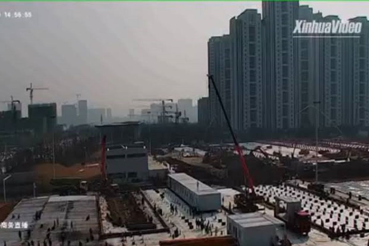 Progres pembangunan Rumah Sakit Corona Haoshengshan, Wuhan.