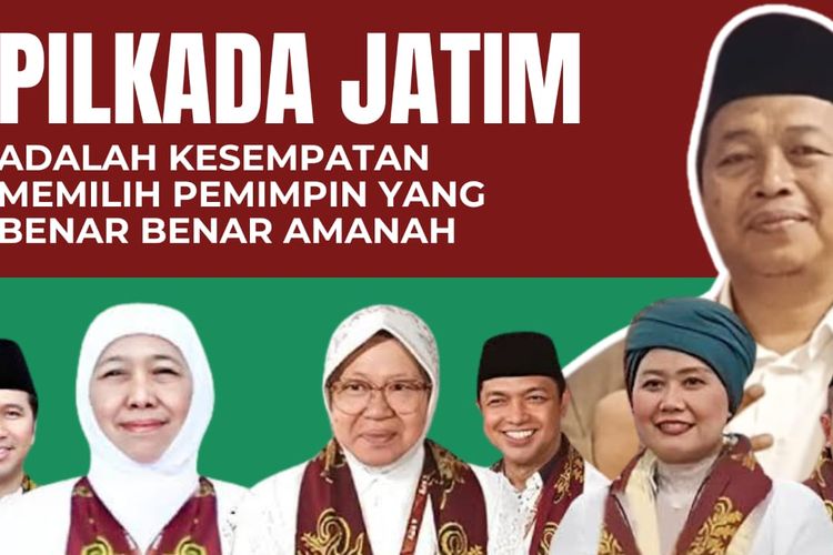 Gambar KH Imron dan ketiga paslon Gubernur dan Wakil Gubernur Jatim, yakni nomor urut 1 Luluk-Lukman, nomor urut 2 Khofifah-Emil, nomor urut 3 Risma-Gus Hans. 