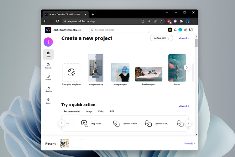 Tampilan Adobe Creative Cloud Express versi web.