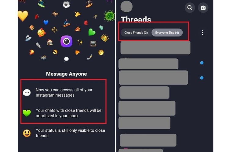 Tangkapan layar pengumuman pembaruan Instagram Threads yang memungkinkan pengguna mengirim pesan DM ke lebih banyak teman di Instagram.