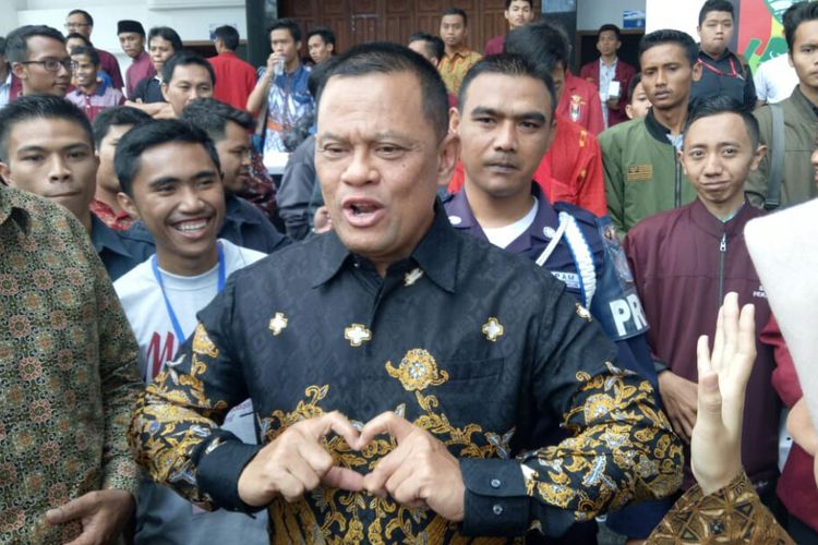 Mantan Panglima TNI Jenderal Gatot Nurmantyo saat menghadiri Muktamar XVIII Ikatan Mahasiswa Muhammadiyah (IMM) di Univeritas Muhammadiyah Malang (UMM), Jumat (3/8/2018).