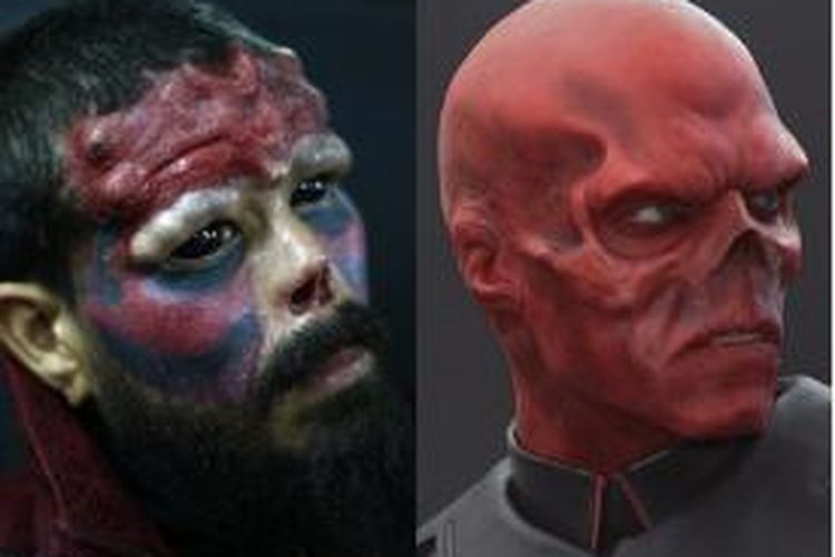 Hanry Damon (kiri) melakukan perubahan ekstrim terhadap wajahnya termasuk memotong sebagian hidungnya agar mirip dengan tokoh Red Skull, yang adalah musuh tokoh komik Marvel, Captain America.