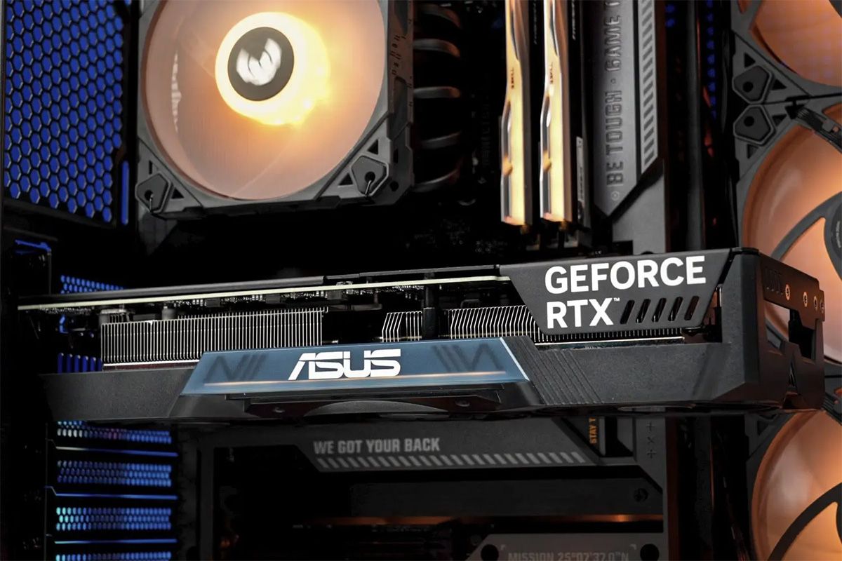 Kartu grafis tanpa kabel Asus GeForce RTX 4070 Megalodon yang dipamerkan dalam ajang Computex 2023, Mei lalu.