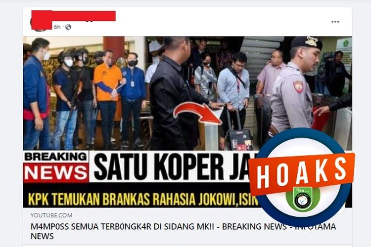 Tangkapan layar Facebook narasi yang menyebut KPK menemukan brangkas rahasia milik Jokowi
