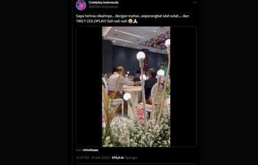 Pernikahan Faridzky Adhi Baskara dan Anestasia Ayu Widyadhana pada Minggu (21/5/2023) lalu menjadi perhatian warganet lantaran pengantin pria memberi mahar berupa tiket konser Coldplay.