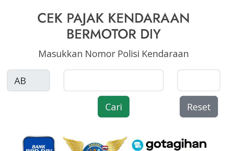 Tangkapan layar situs Samsat Sleman untuk cek pajak kendaraan