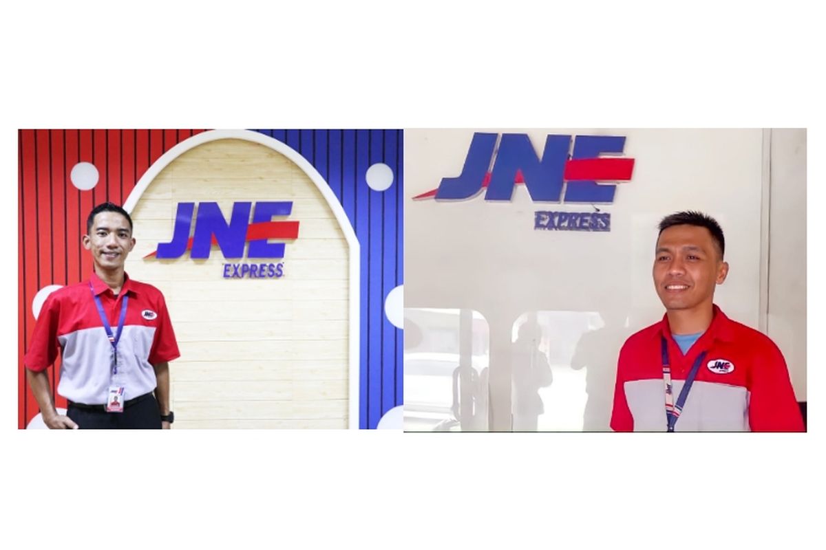 Imam Nurdiansyah (kiri) dan Ahmad Fauzi (kanan) merupakan karyawan yang mendapatkan grand prize rumah dari JNE.