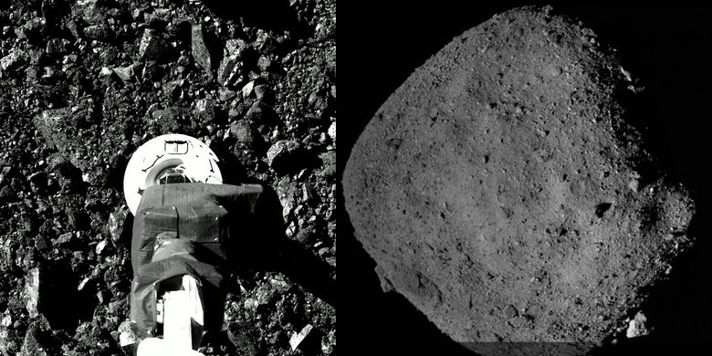 Foto asteroid Bennu yang sampelnya diambil oleh pesawat luar angkasa OSIRIS-REx milik NASA.