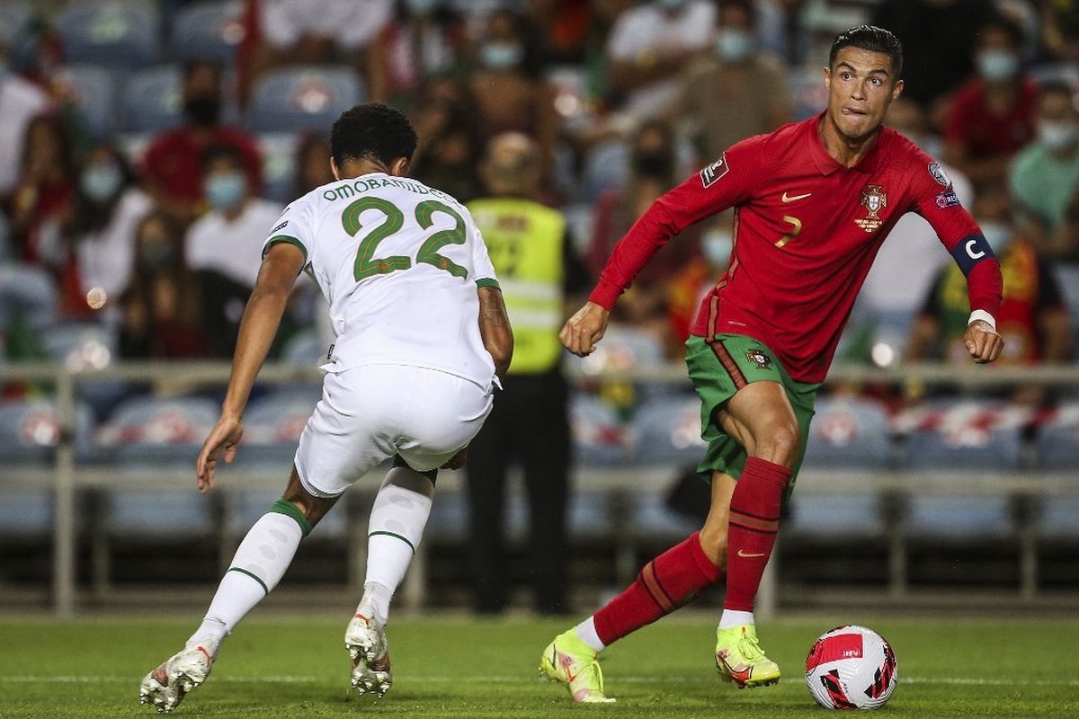 Cristiano Ronaldo dalam pertandingan Portugal vs Irlandia pada partai Kualifikasi Piala Dunia 2022 yang berlangsung di Stadion Algarve, Kamis (2/9/2021) dini hari WIB.
