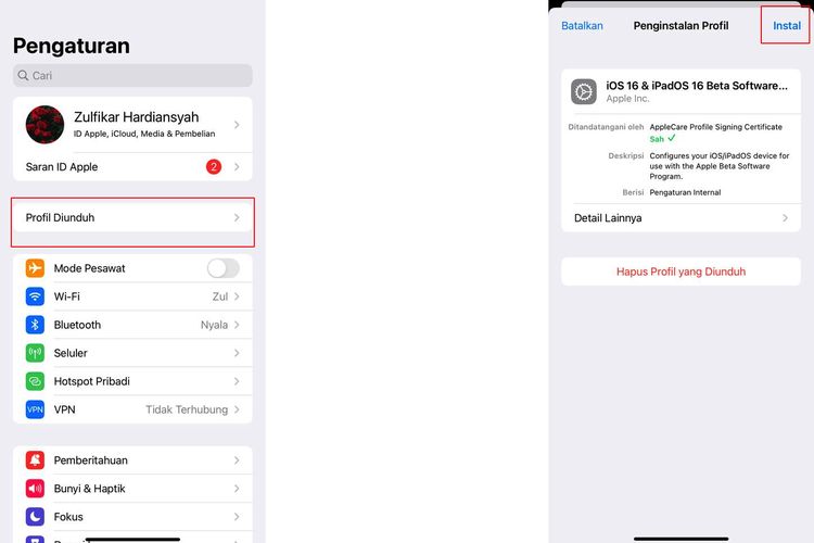 Ilustrasi cara instal iOS 16 beta.