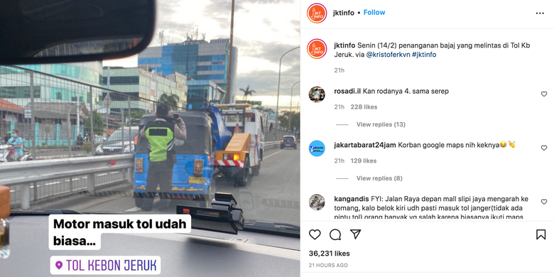 Bajaj masuk jalan tol