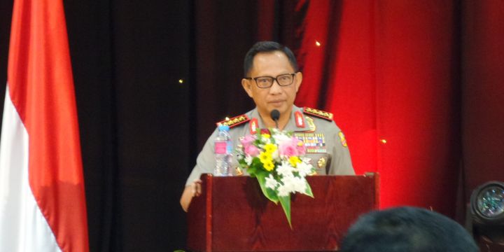 Kapolri Jenderal Pol Tito Karnavian dalam paparan Kinerja Polri 2017 di Rupatama Mabes Polri, Jakarta, Jumat (29/12/2017).