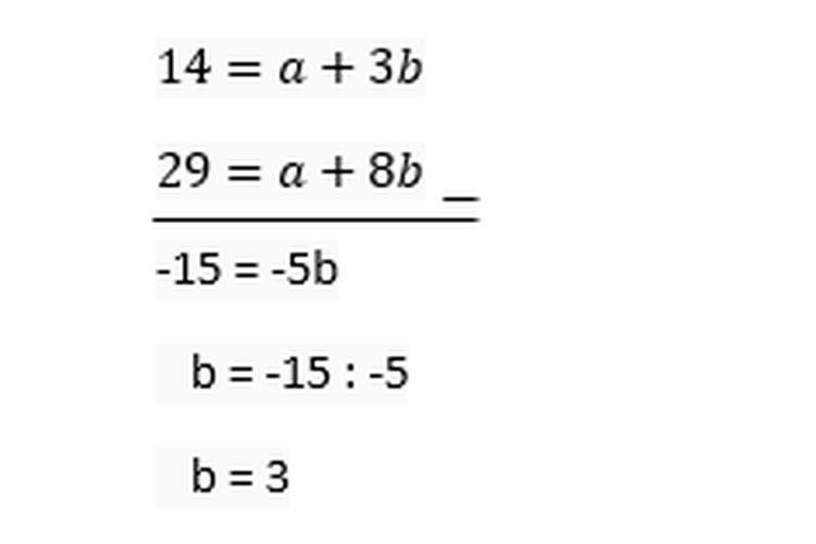Eliminasi dua persamaan untuk mendapatkan nilai beda (b)