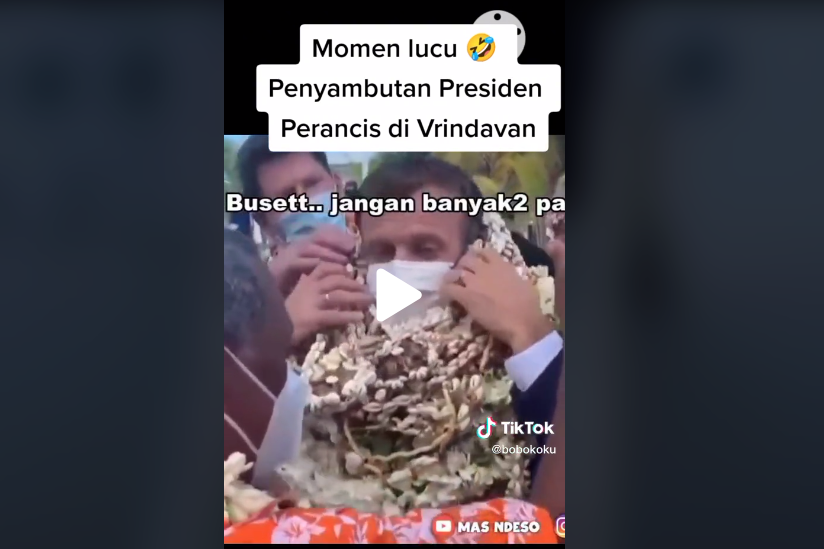 Viral, Video Presiden Perancis dapat Kalung Bunga hingga Hampir Tutupi Wajah