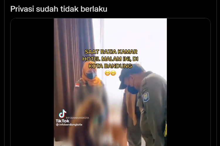 Tangkapan layar video satpol PP Bandung diduga melakukan razia di hotel.