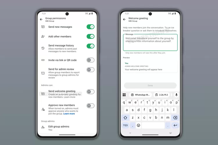 tengah menguji coba fitur pesan sambutan (greeting message) otomatis khusus untuk grup WhatsApp (WAG).
