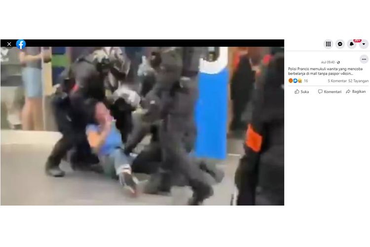 Tangkapan layar unggahan FB polisi Perancis memukuli dan menangkap wanita