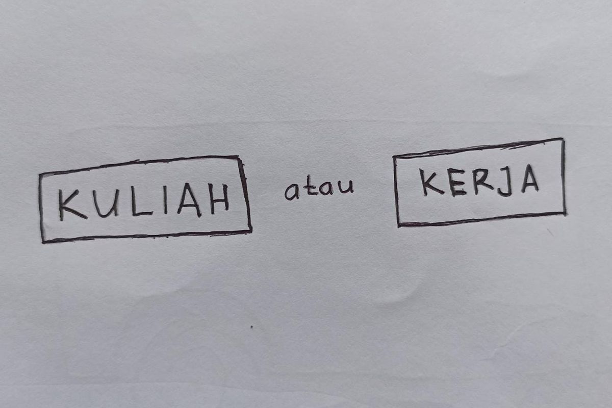 Ilustrasi pilih kuliah atau kerja.