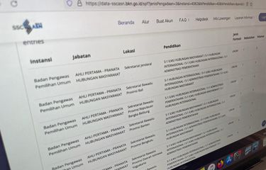 Tampilan halaman wesbite sscasn.bkn.go.id untuk cek formasi PPPK Tenaga Teknis 2022 yang dibuka masing-masing instansi.