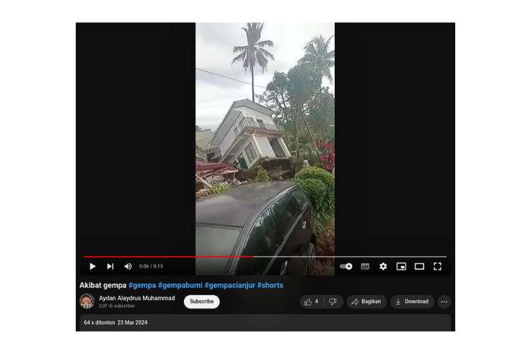 Tangkapan layar video YouTube dampak gempa Cianjur