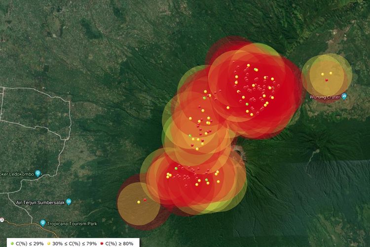 Hotspot di sekitar Gunung Raung, Jumat (5/10/2019).