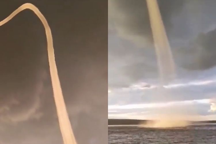 Tangkap layar video waterspout mirip adegan anime One Piece yang muncul di Rusia (Twitter/@Rainmaker1973)