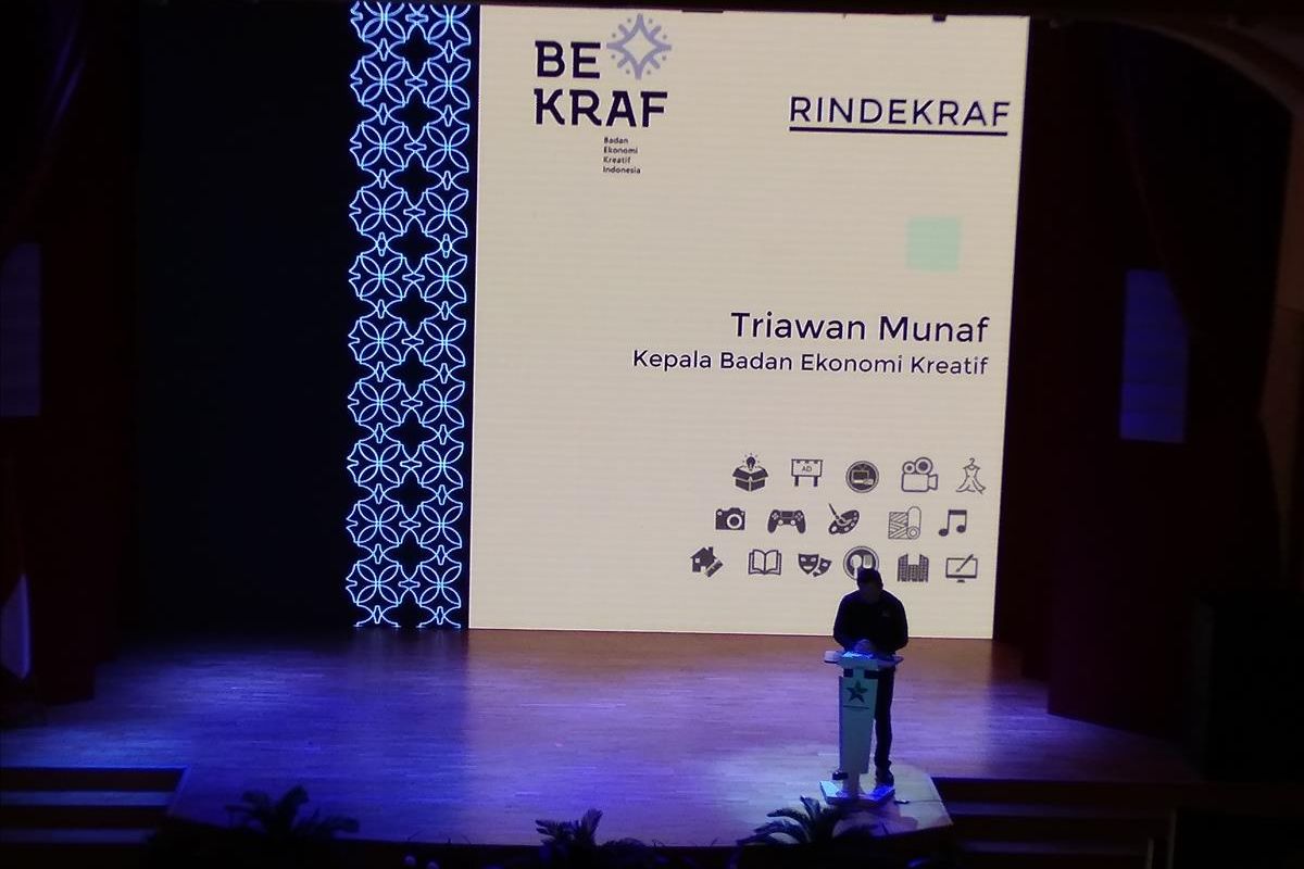 Kepala Bekraf Triawan Munaf dalam sosialisasinya tentang Rencana Induk Pengembangan Ekonomi Kreatif Nasional 2018-2025 di Jakarta, Senin (15/7/2019).