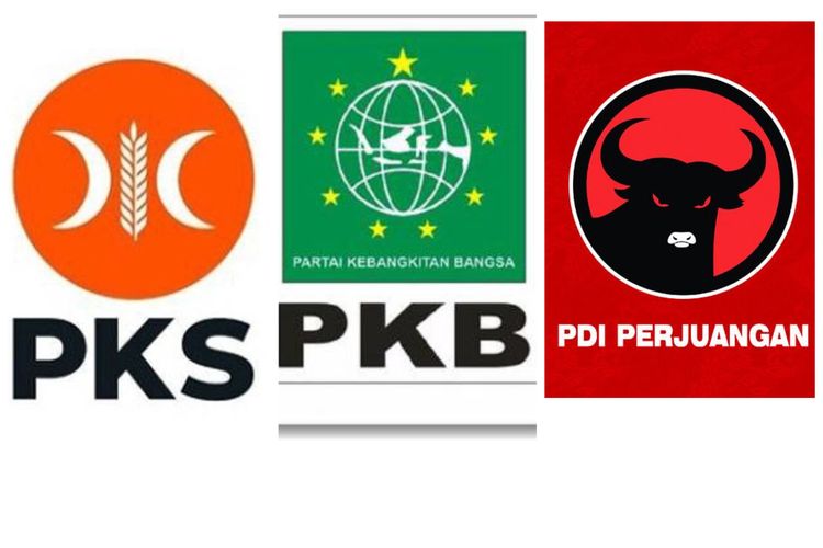 Kolase Foto: logo Partai Keadilan Sejahtera (PKS), logo Partai Kebangkitan Bangsa (PKB), logo Partai Demokrasi Indonesia Perjuangan (PDI-P)
