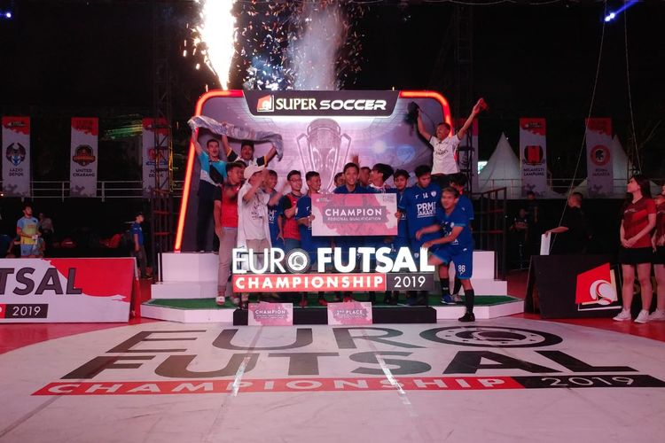 PRMI Jakarta merayakan kemenangannya setelah merengkuh juara Euro Futsal Championship 2019, Sabtu (2/11/2019).