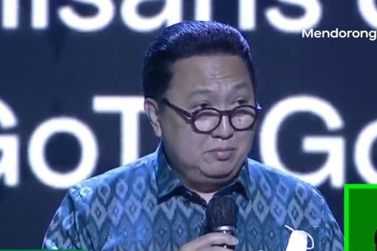 Garibaldi Thohir saat mengumumkan penawaran umum perdana saham GoTo Gojek Tokopedia dalam acara Due Diligence Meeting and Public Expose Penawaran Umum Perdana Saham, Selasa (15/3/2022).