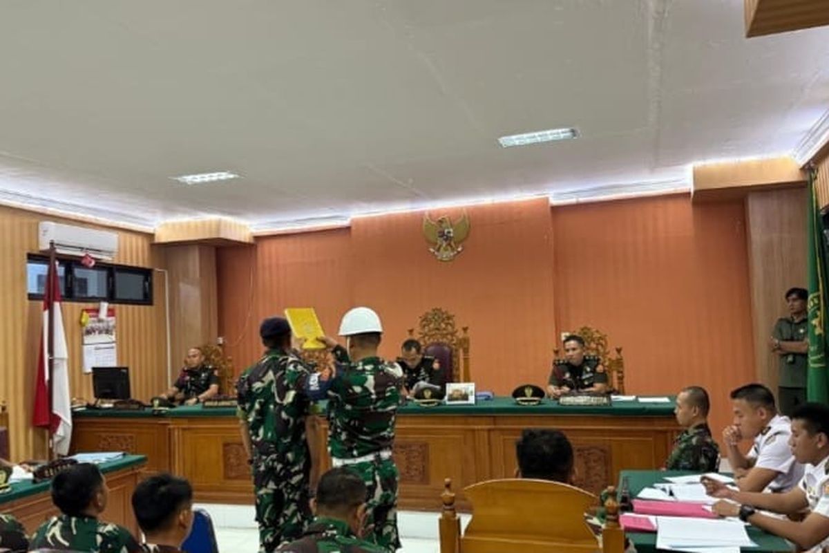 Pengadilan Militer I-01 Banda Aceh menggelar sidang kasus pembunuhan terhadap sales mobil di Pengadilan Negeri Lhokseumawe, Rabu (7/5/2025).