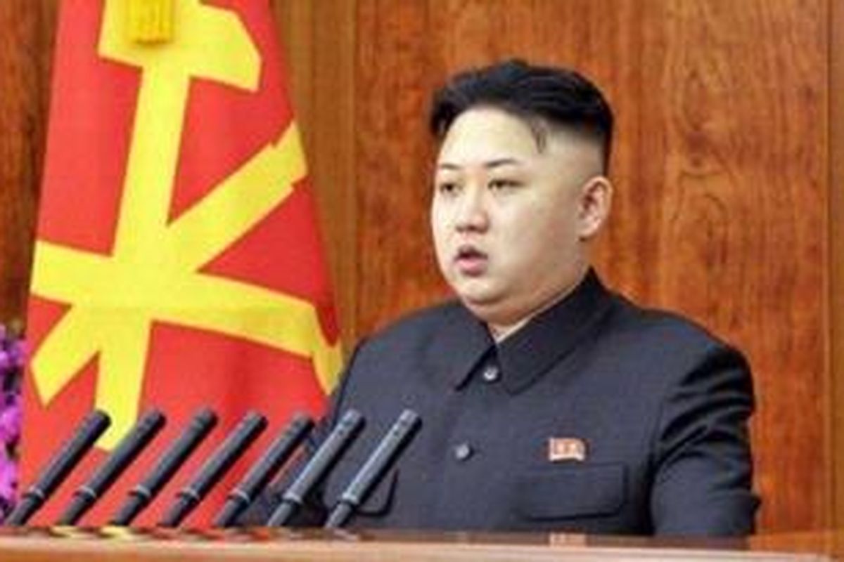 Pemimpin Korea Utara, Kim Jong-Un memberikan pidato awal tahun yang disiarkan televisi pemerintah, Selasa (1/1/2013).