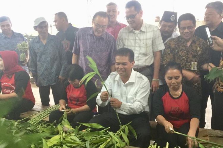 Direktur Jenderal Hortikuktura Kementan, Suwandi, saat mengunjungi budidaya dan industri tanaman hias CV Asia Prima di Sukajaya, Salabintana, Sukabumi, Jumat (12/10/2018). 