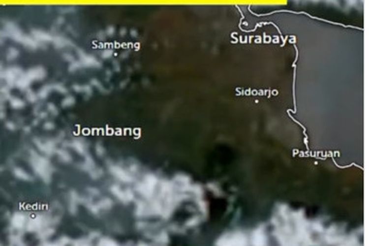 Tangkapan layar video yang menampilkan citra Kota Surabaya, Jawa Timur dan sekitarnya tidak dilewati awan.