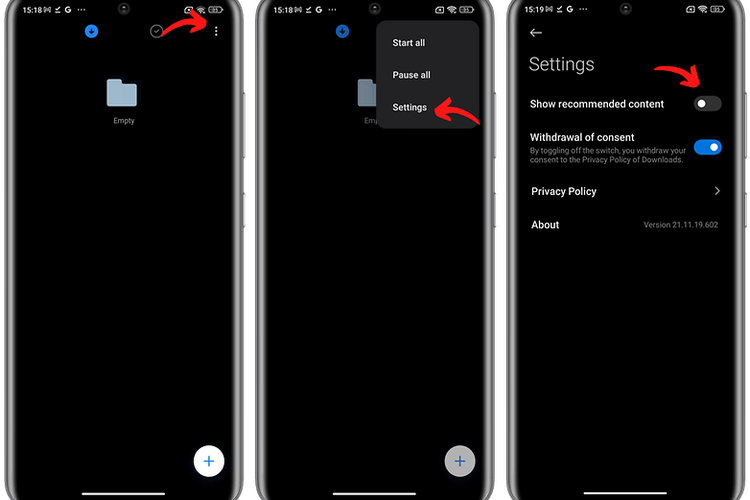 Cara nonaktifkan iklan di aplikasi Downloads pada ponsel Xiaomi berbasis MIUI 13.
