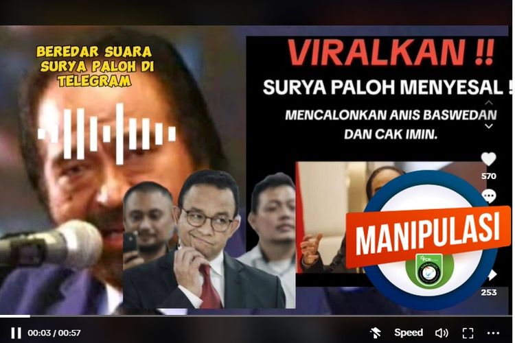 Tangkapan layar TikTok video yang diklaim menampilkan suara Surya Paloh memarahi Anies Baswedan