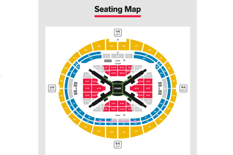 Denah atau seating map konser pembuka tur dunia BTS di Goyang, Korea Selatan pada 9, 11-12 April 2026.