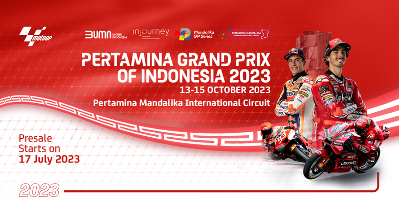 Poster MotoGP Mandalika 2023 di Sirkuit Mandalika, Lombok, NTB pada 13-15 Oktober 2023.
