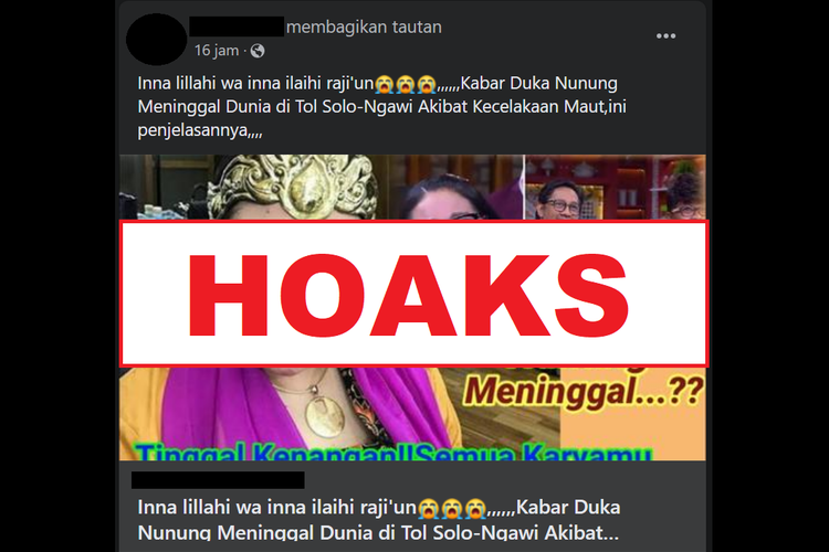 Hoaks, komedian Nunung meninggal dunia