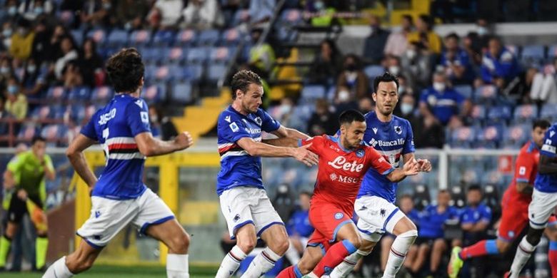 Laga Sampdoria vs Napoli pada pekan kelima Liga Italia 2021-2022 di Stadion Luigi Ferraris, Kamis (23/9/2021) malam WIB.