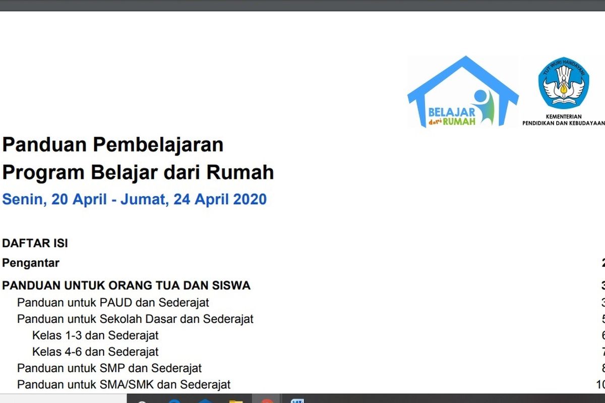 Panduan Pembelajaran Program Belajar dari Rumah Senin, 20 April - Jumat, 24 April 2020