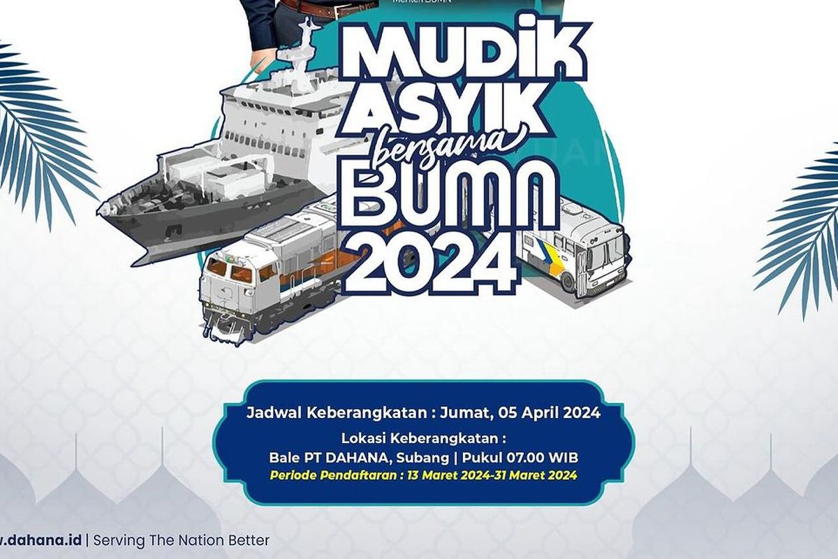 Simak cara daftar mudik gratis PT Dahana 2024 yang dibuka 15 Maret 2024 yang berangkat dari Subang dengan tujuan Semarang, Yogyakarta, dan Surabaya.