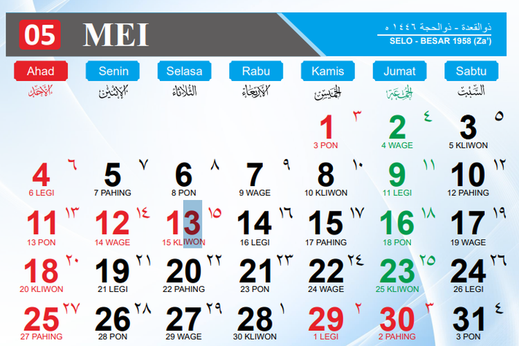 Kalender Jawa Hari Ini 29 Mei 2025 dilengkapi Weton dan Penanggalan Hijriah