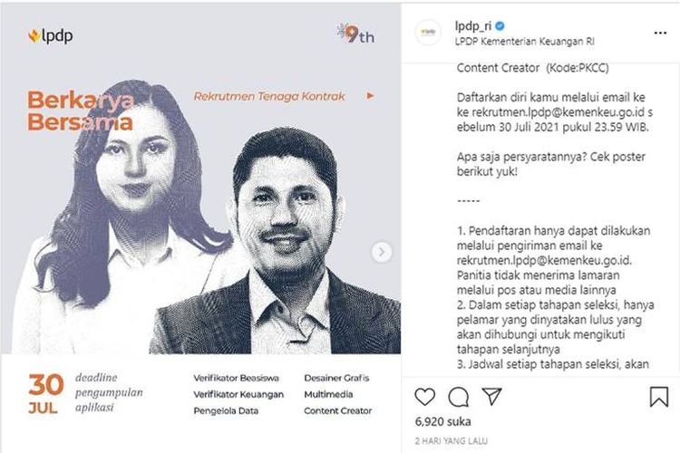 Tangkapan layar lowongan kerja LPDP