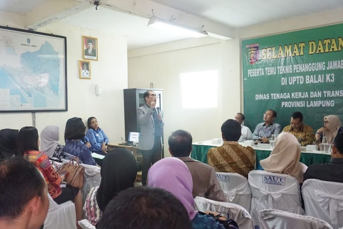 Kunjungan rombongan Kepala UPT/UPTD Balai K3 seluruh Indonesia ke Balai Hiperkes dan KK Provinsi Lampung, Lampung, Selasa (19/3/2019).